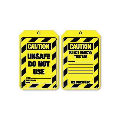 Pkt of 100 Cardboard - Caution Unsafe Do Not Use