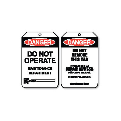 Pkt of 100 Cardboard - Danger Maintenance Department