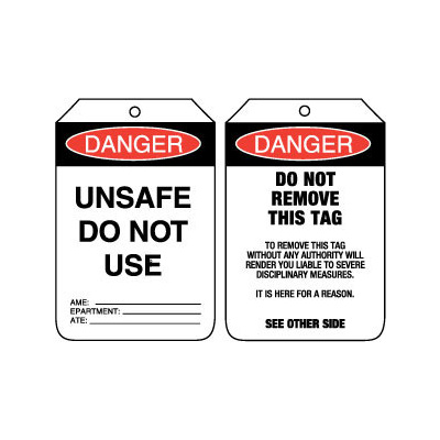 Pkt of 100 Cardboard - Danger Unsafe Do Not Use