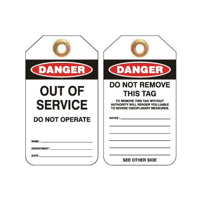 Pkt of 25 Heavy Duty PVC - Danger Out Of Service