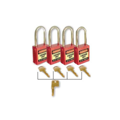 42mm Premium Safety Padlocks - Red - Set of 4 With Master Key